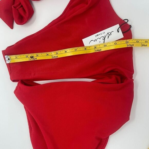 Skin by SAME / Revolve Cut Out One Piece Swimsuit in Ribbed Red NWT Sz L - Picture 5 of 7